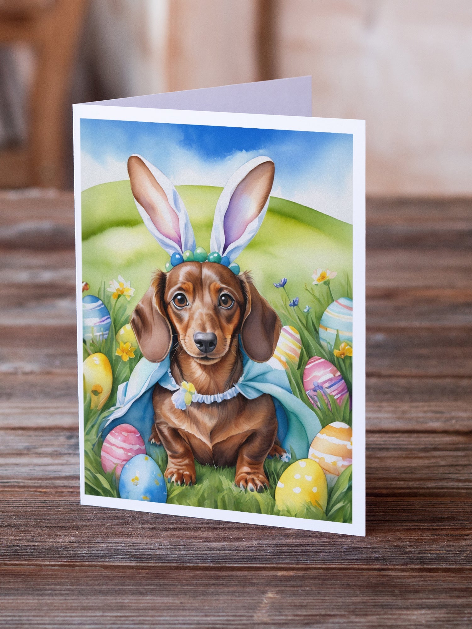 Dachshund Easter Egg Hunt Greeting Cards Pack of 8 Blank Cards with Envelopes Whimsical A7 Size 5x7