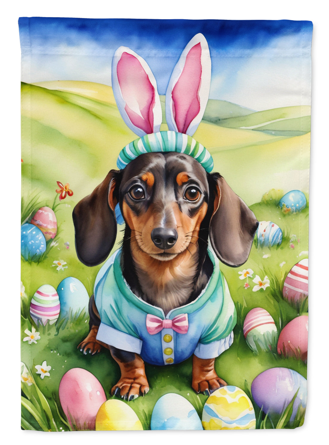 Dachshund Easter Egg Hunt House Flag 28x40 Porch Sleeve Pole Decorative Outside Yard Banner Artwork Wall Hanging, Polyester