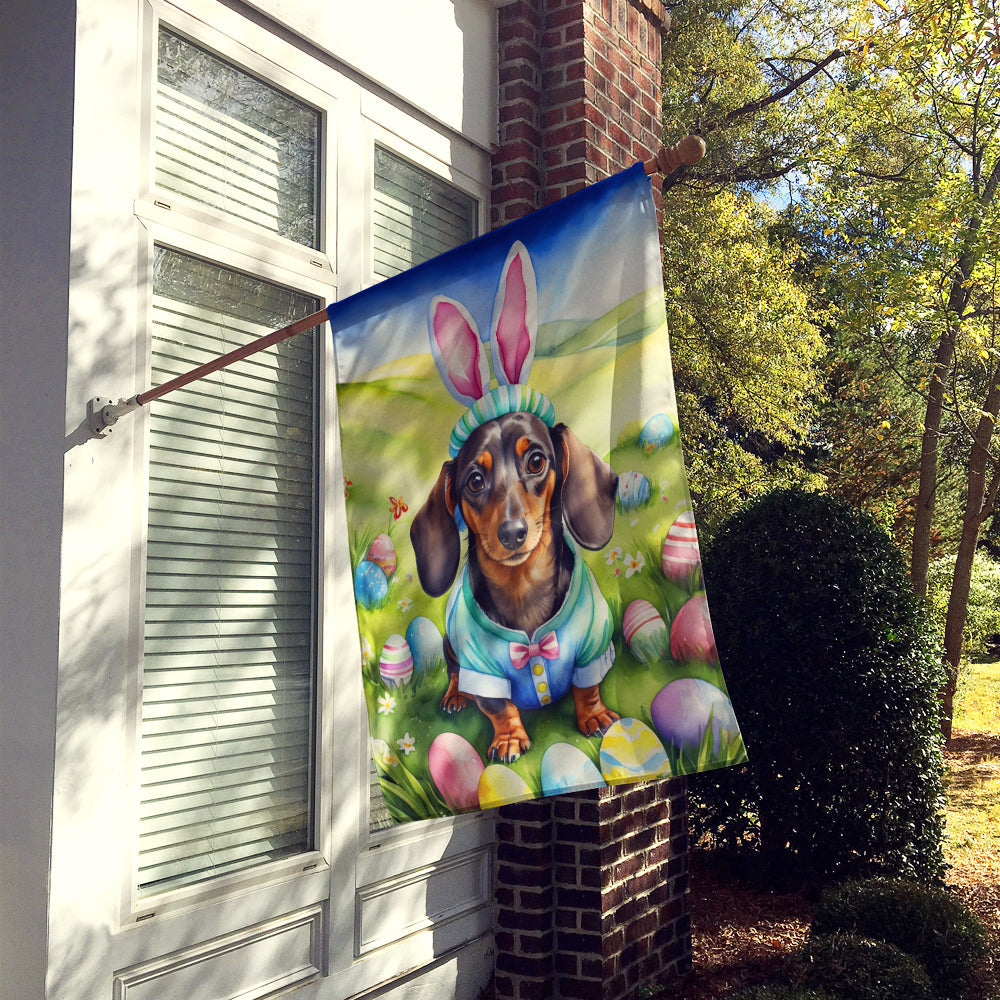 Dachshund Easter Egg Hunt House Flag 28x40 Porch Sleeve Pole Decorative Outside Yard Banner Artwork Wall Hanging, Polyester
