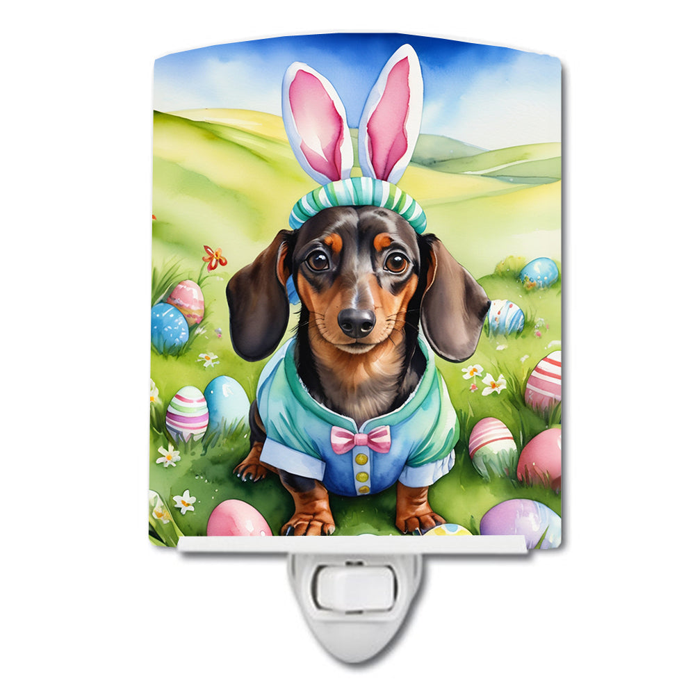 Dachshund Easter Egg Hunt Ceramic Night Light Compact, UL-Certified, Ideal for Bedroom, Bathroom, Nursery, Hallway, Kitchen, 6x4x3, Multicolor
