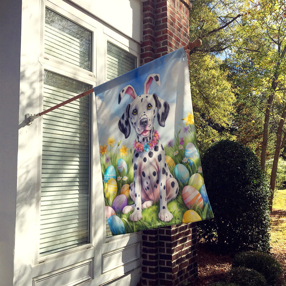 Dalmatian Easter Egg Hunt House Flag 28x40 Porch Sleeve Pole Decorative Outside Yard Banner Artwork Wall Hanging, Polyester