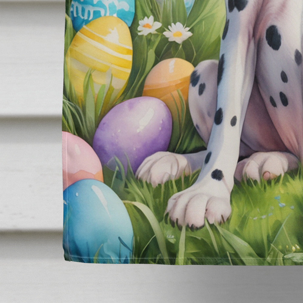 Dalmatian Easter Egg Hunt House Flag 28x40 Porch Sleeve Pole Decorative Outside Yard Banner Artwork Wall Hanging, Polyester