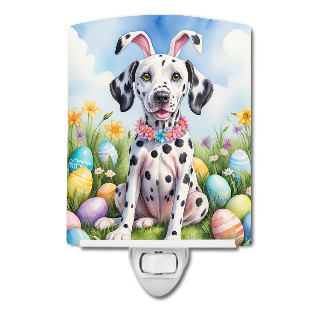 Dalmatian Easter Egg Hunt Ceramic Night Light Compact, UL-Certified, Ideal for Bedroom, Bathroom, Nursery, Hallway, Kitchen, 6x4x3, Multicolor