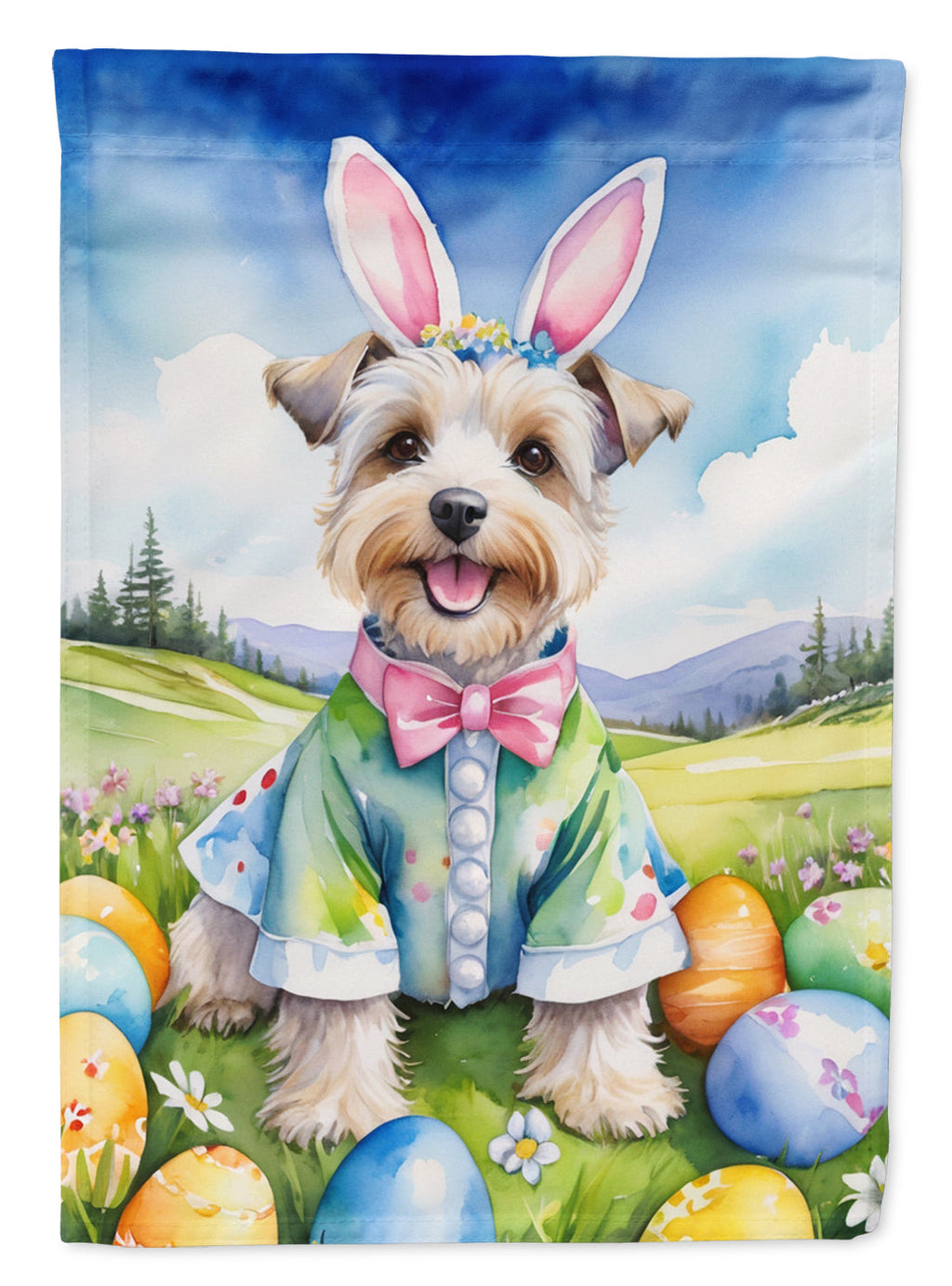 Dandie Dinmont Terrier Easter Egg Hunt House Flag 28x40 Porch Sleeve Pole Decorative Outside Yard Banner Artwork Wall Hanging, Polyester
