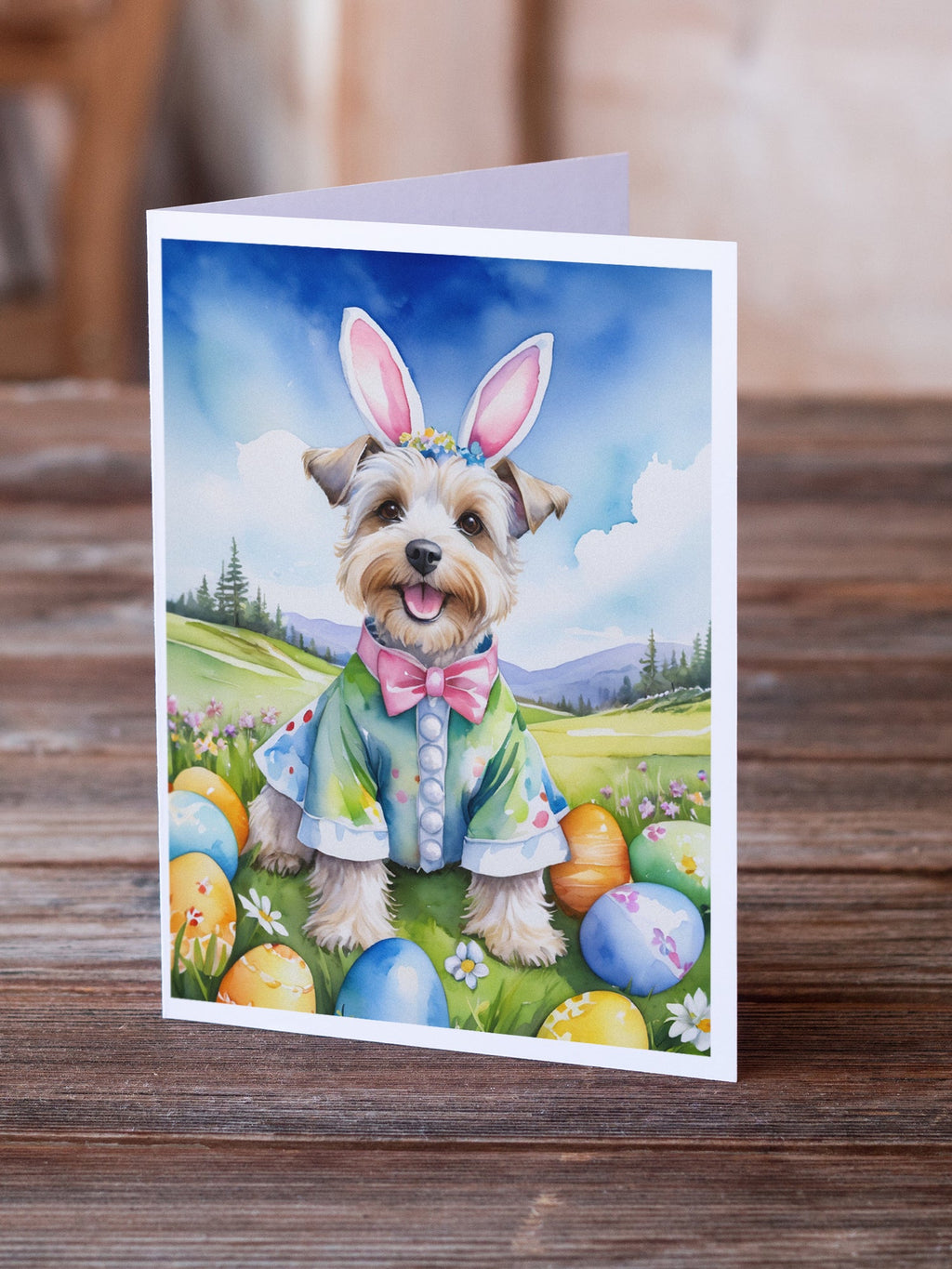 Dandie Dinmont Terrier Easter Egg Hunt Greeting Cards Pack of 8 Blank Cards with Envelopes Whimsical A7 Size 5x7