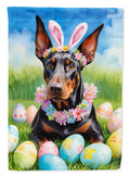 Doberman Pinscher Easter Egg Hunt House Flag 28x40 Porch Sleeve Pole Decorative Outside Yard Banner Artwork Wall Hanging, Polyester