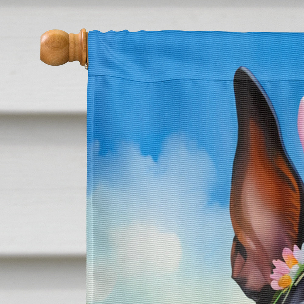 Doberman Pinscher Easter Egg Hunt House Flag 28x40 Porch Sleeve Pole Decorative Outside Yard Banner Artwork Wall Hanging, Polyester