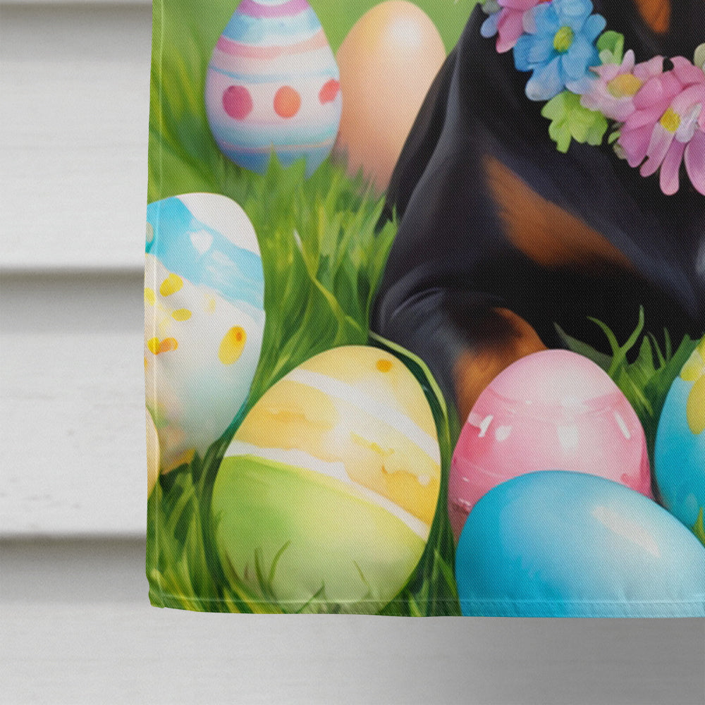 Doberman Pinscher Easter Egg Hunt House Flag 28x40 Porch Sleeve Pole Decorative Outside Yard Banner Artwork Wall Hanging, Polyester