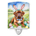 Dogue de Bordeaux Easter Egg Hunt Ceramic Night Light Compact, UL-Certified, Ideal for Bedroom, Bathroom, Nursery, Hallway, Kitchen, 6x4x3, Multicolor