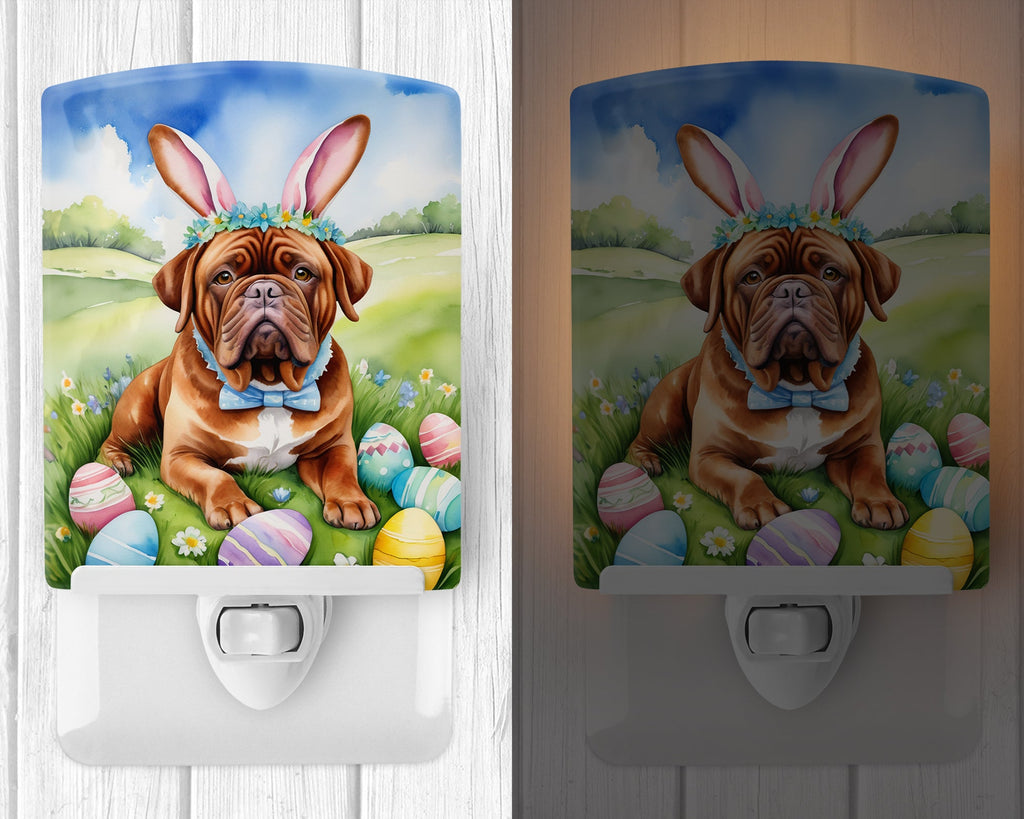 Dogue de Bordeaux Easter Egg Hunt Ceramic Night Light Compact, UL-Certified, Ideal for Bedroom, Bathroom, Nursery, Hallway, Kitchen, 6x4x3, Multicolor