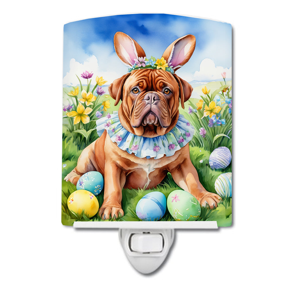 Dogue de Bordeaux Easter Egg Hunt Ceramic Night Light Compact, UL-Certified, Ideal for Bedroom, Bathroom, Nursery, Hallway, Kitchen, 6x4x3, Multicolor