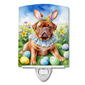 Dogue de Bordeaux Easter Egg Hunt Ceramic Night Light Compact, UL-Certified, Ideal for Bedroom, Bathroom, Nursery, Hallway, Kitchen, 6x4x3, Multicolor