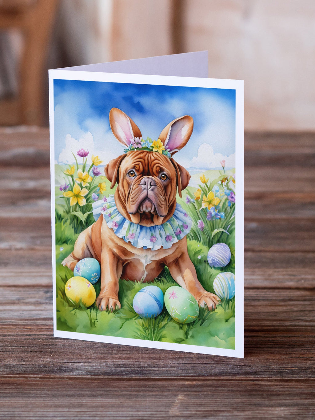 Dogue de Bordeaux Easter Egg Hunt Greeting Cards Pack of 8 Blank Cards with Envelopes Whimsical A7 Size 5x7
