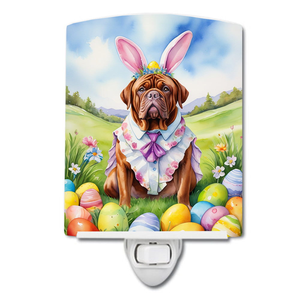 Dogue de Bordeaux Easter Egg Hunt Ceramic Night Light Compact, UL-Certified, Ideal for Bedroom, Bathroom, Nursery, Hallway, Kitchen, 6x4x3, Multicolor