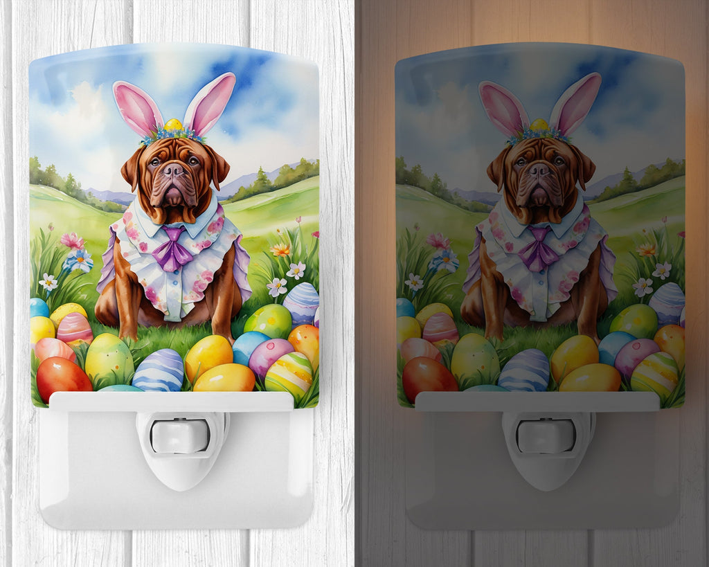 Dogue de Bordeaux Easter Egg Hunt Ceramic Night Light Compact, UL-Certified, Ideal for Bedroom, Bathroom, Nursery, Hallway, Kitchen, 6x4x3, Multicolor