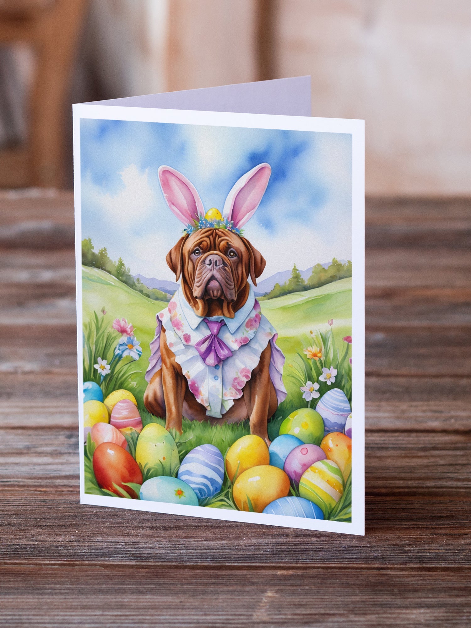 Dogue de Bordeaux Easter Egg Hunt Greeting Cards Pack of 8 Blank Cards with Envelopes Whimsical A7 Size 5x7
