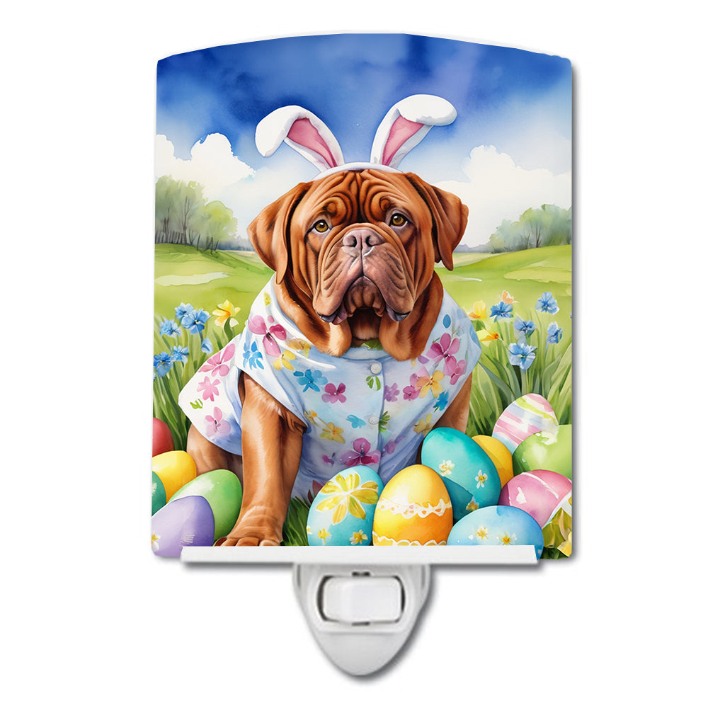 Dogue de Bordeaux Easter Egg Hunt Ceramic Night Light Compact, UL-Certified, Ideal for Bedroom, Bathroom, Nursery, Hallway, Kitchen, 6x4x3, Multicolor