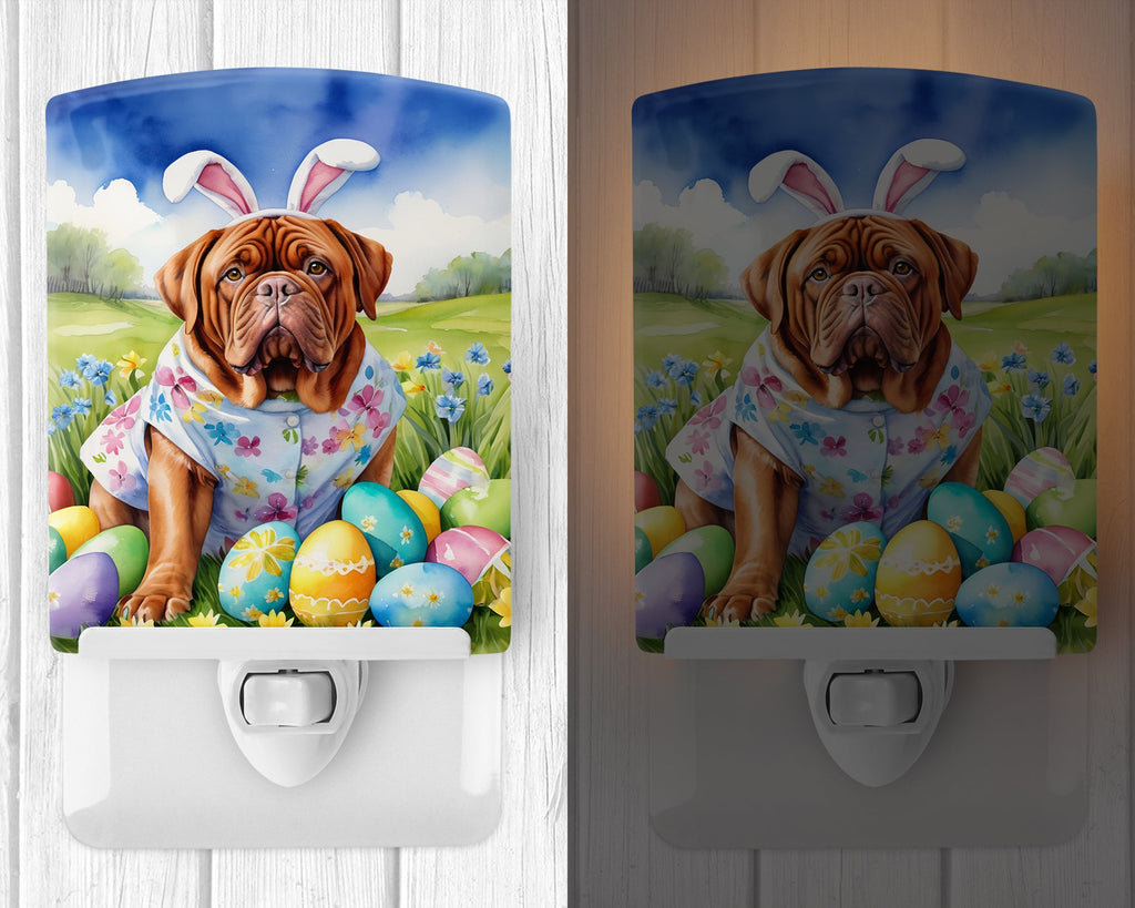 Dogue de Bordeaux Easter Egg Hunt Ceramic Night Light Compact, UL-Certified, Ideal for Bedroom, Bathroom, Nursery, Hallway, Kitchen, 6x4x3, Multicolor