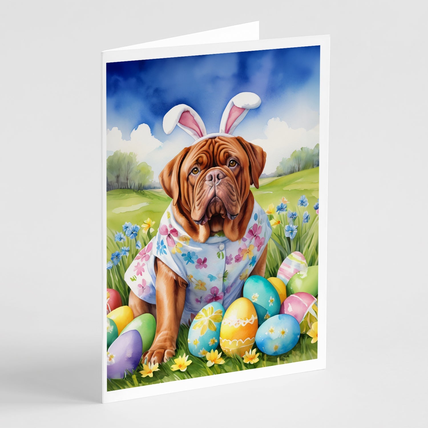 Dogue de Bordeaux Easter Egg Hunt Greeting Cards Pack of 8 Blank Cards with Envelopes Whimsical A7 Size 5x7