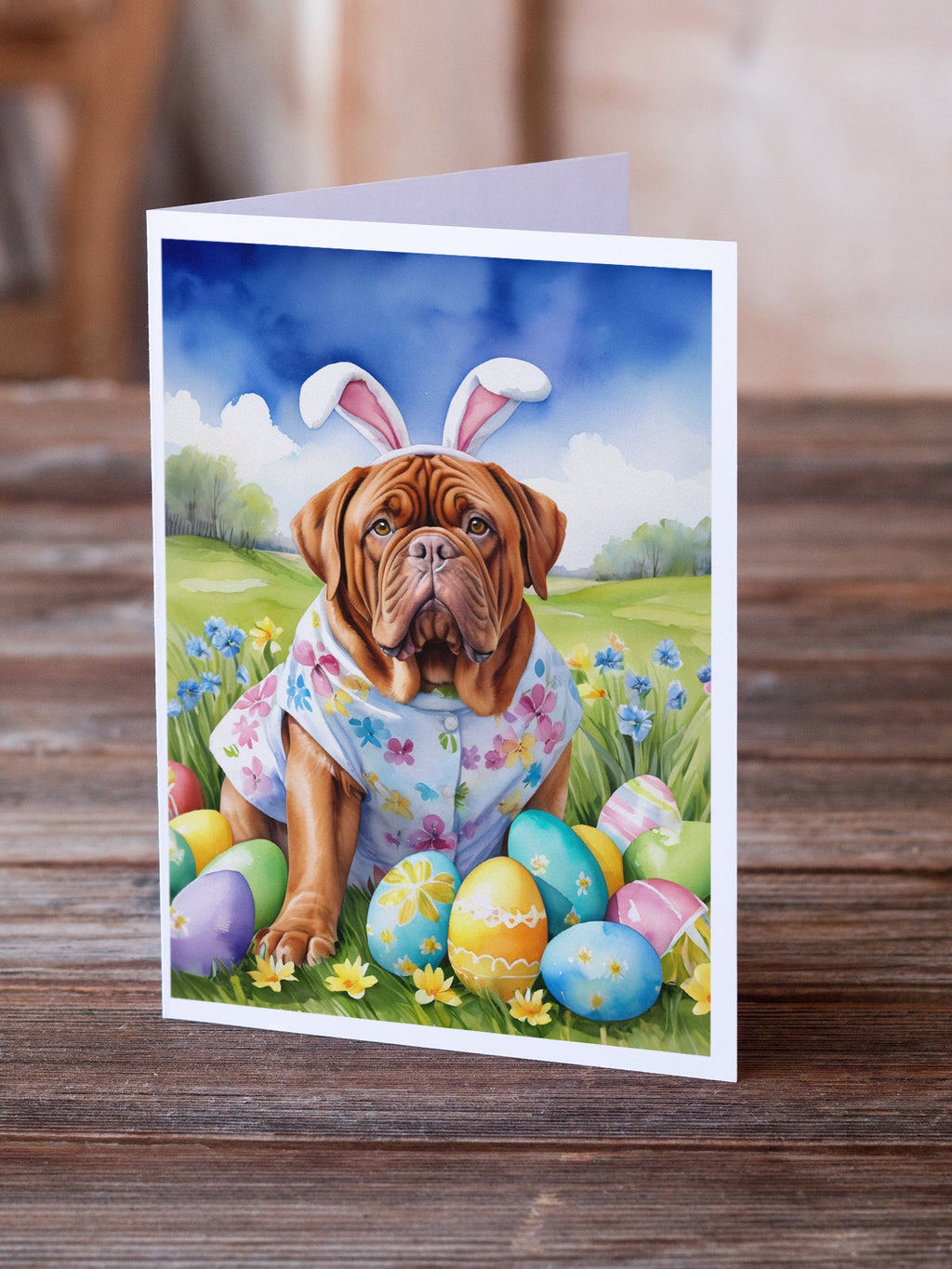 Dogue de Bordeaux Easter Egg Hunt Greeting Cards Pack of 8 Blank Cards with Envelopes Whimsical A7 Size 5x7