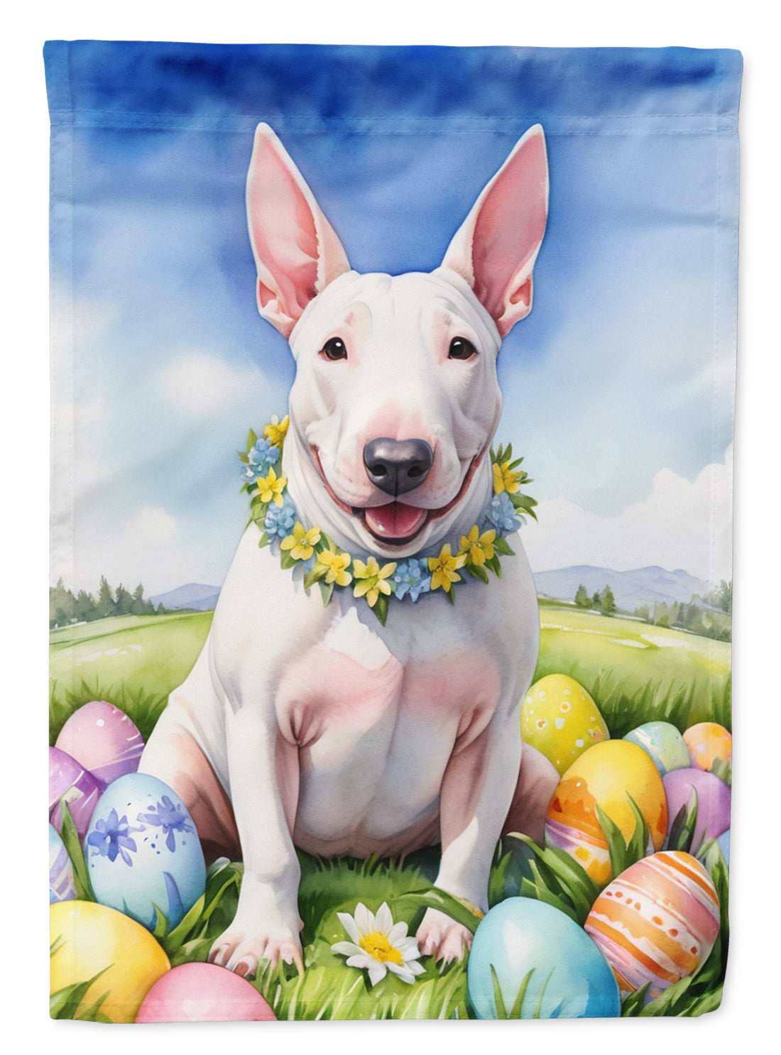 English Bull Terrier Easter Egg Hunt House Flag 28x40 Porch Sleeve Pole Decorative Outside Yard Banner Artwork Wall Hanging, Polyester