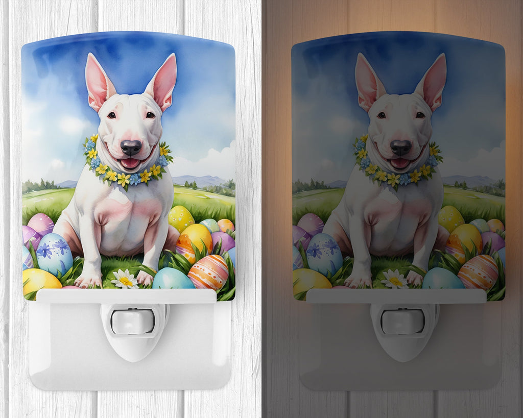English Bull Terrier Easter Egg Hunt Ceramic Night Light Compact, UL-Certified, Ideal for Bedroom, Bathroom, Nursery, Hallway, Kitchen, 6x4x3, Multicolor