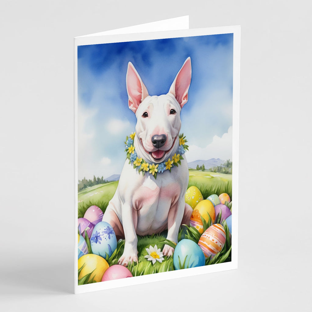 English Bull Terrier Easter Egg Hunt Greeting Cards Pack of 8 Blank Cards with Envelopes Whimsical A7 Size 5x7