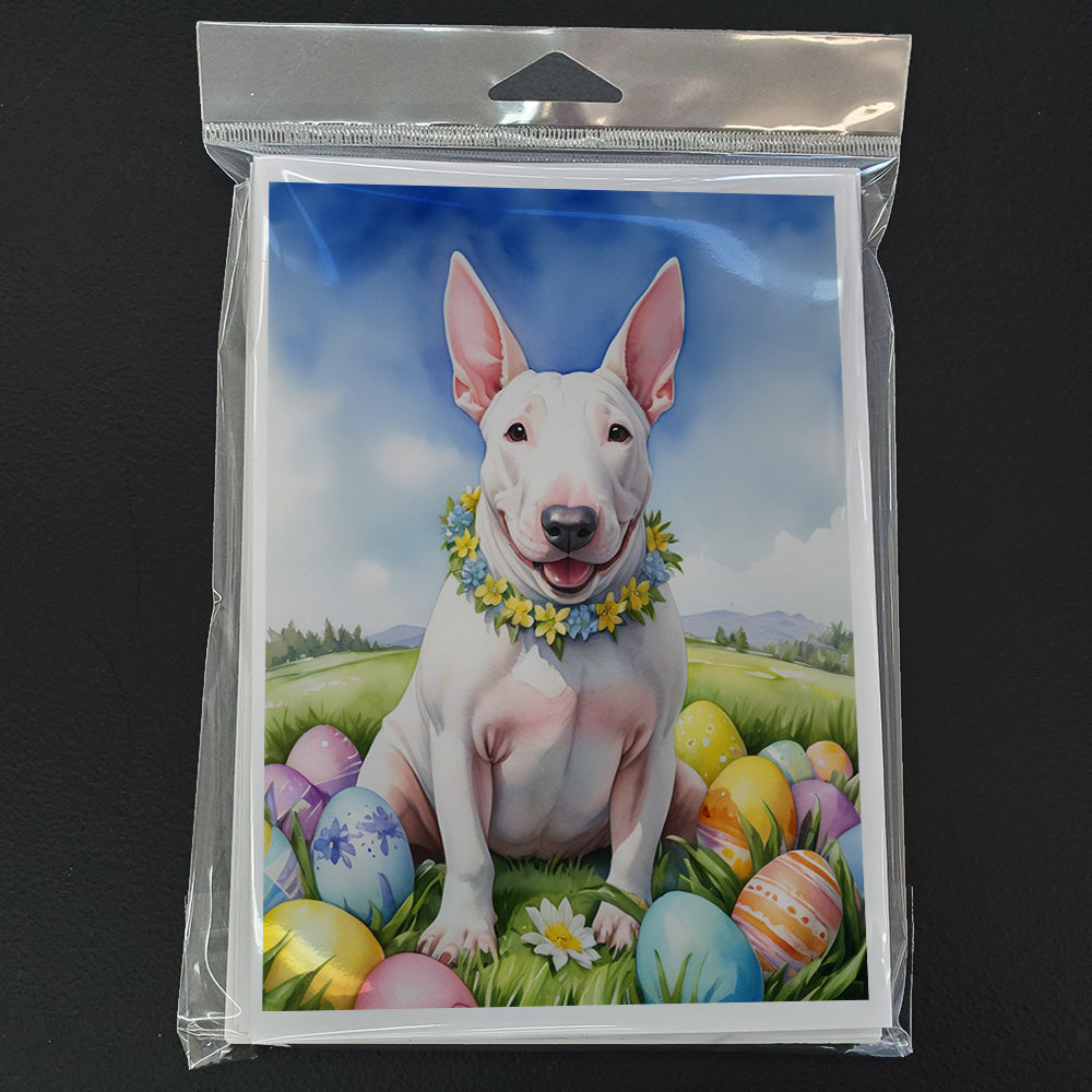 English Bull Terrier Easter Egg Hunt Greeting Cards Pack of 8 Blank Cards with Envelopes Whimsical A7 Size 5x7