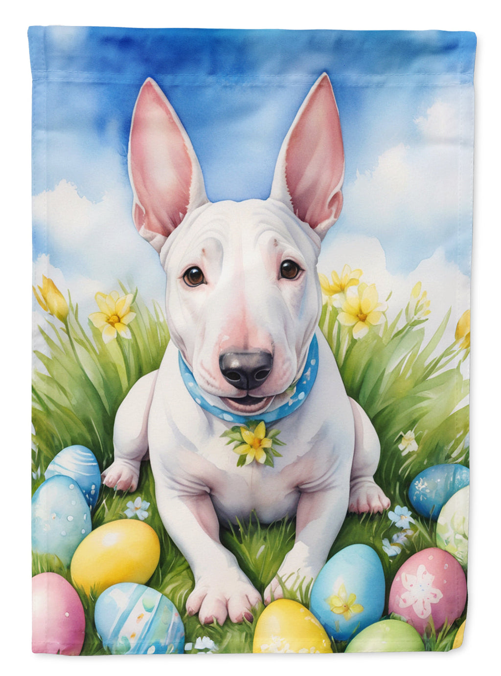 English Bull Terrier Easter Egg Hunt House Flag 28x40 Porch Sleeve Pole Decorative Outside Yard Banner Artwork Wall Hanging, Polyester