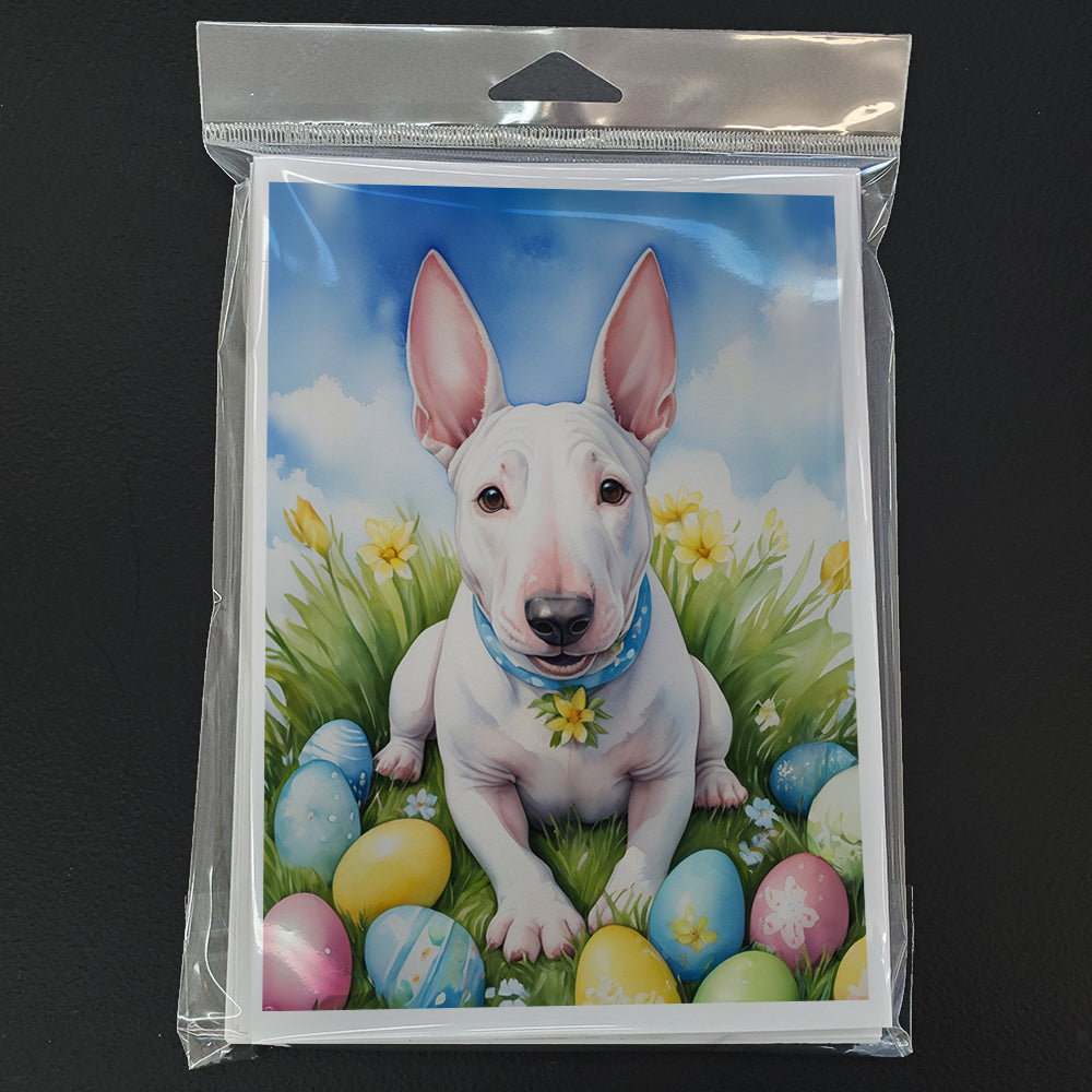English Bull Terrier Easter Egg Hunt Greeting Cards Pack of 8 Blank Cards with Envelopes Whimsical A7 Size 5x7