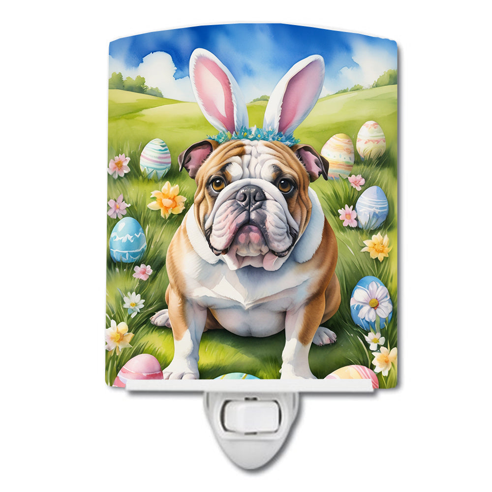 English Bulldog Easter Egg Hunt Ceramic Night Light Compact, UL-Certified, Ideal for Bedroom, Bathroom, Nursery, Hallway, Kitchen, 6x4x3, Multicolor