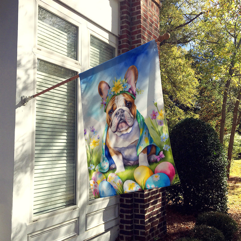 English Bulldog Easter Egg Hunt House Flag 28x40 Porch Sleeve Pole Decorative Outside Yard Banner Artwork Wall Hanging, Polyester