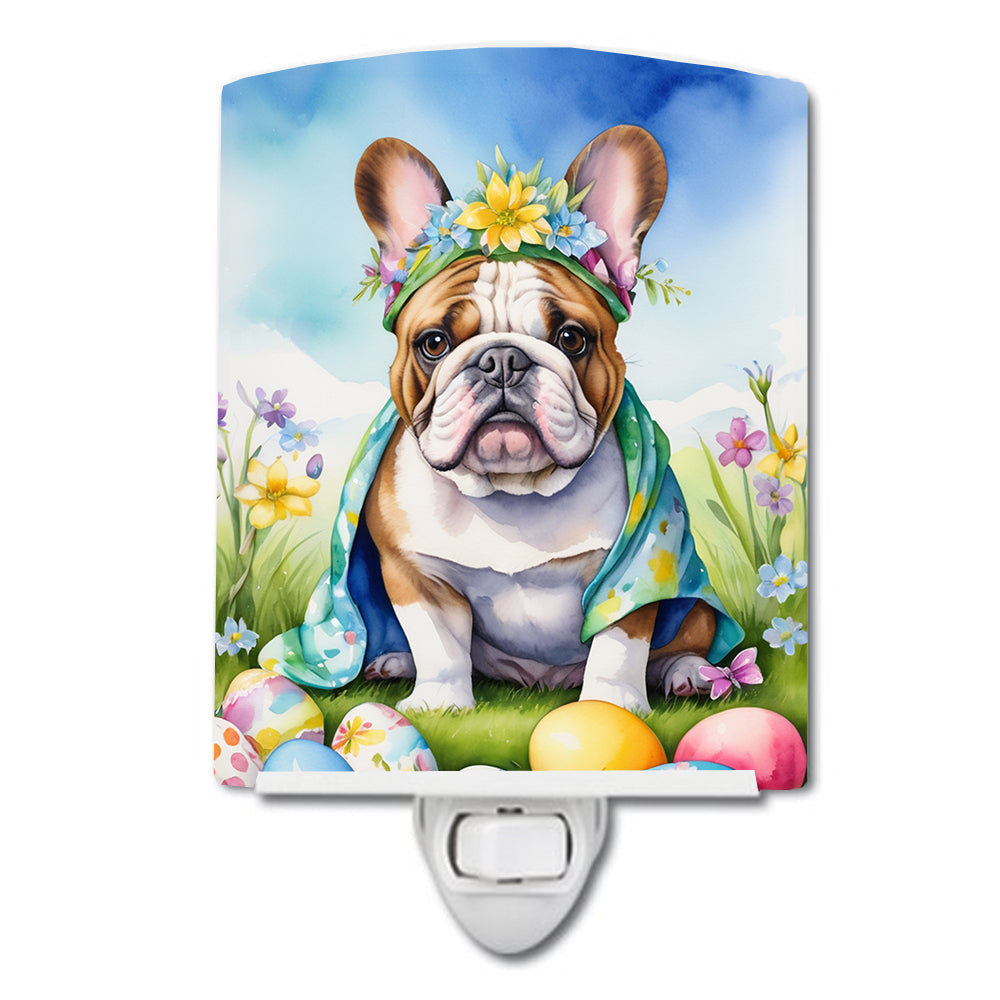 English Bulldog Easter Egg Hunt Ceramic Night Light Compact, UL-Certified, Ideal for Bedroom, Bathroom, Nursery, Hallway, Kitchen, 6x4x3, Multicolor