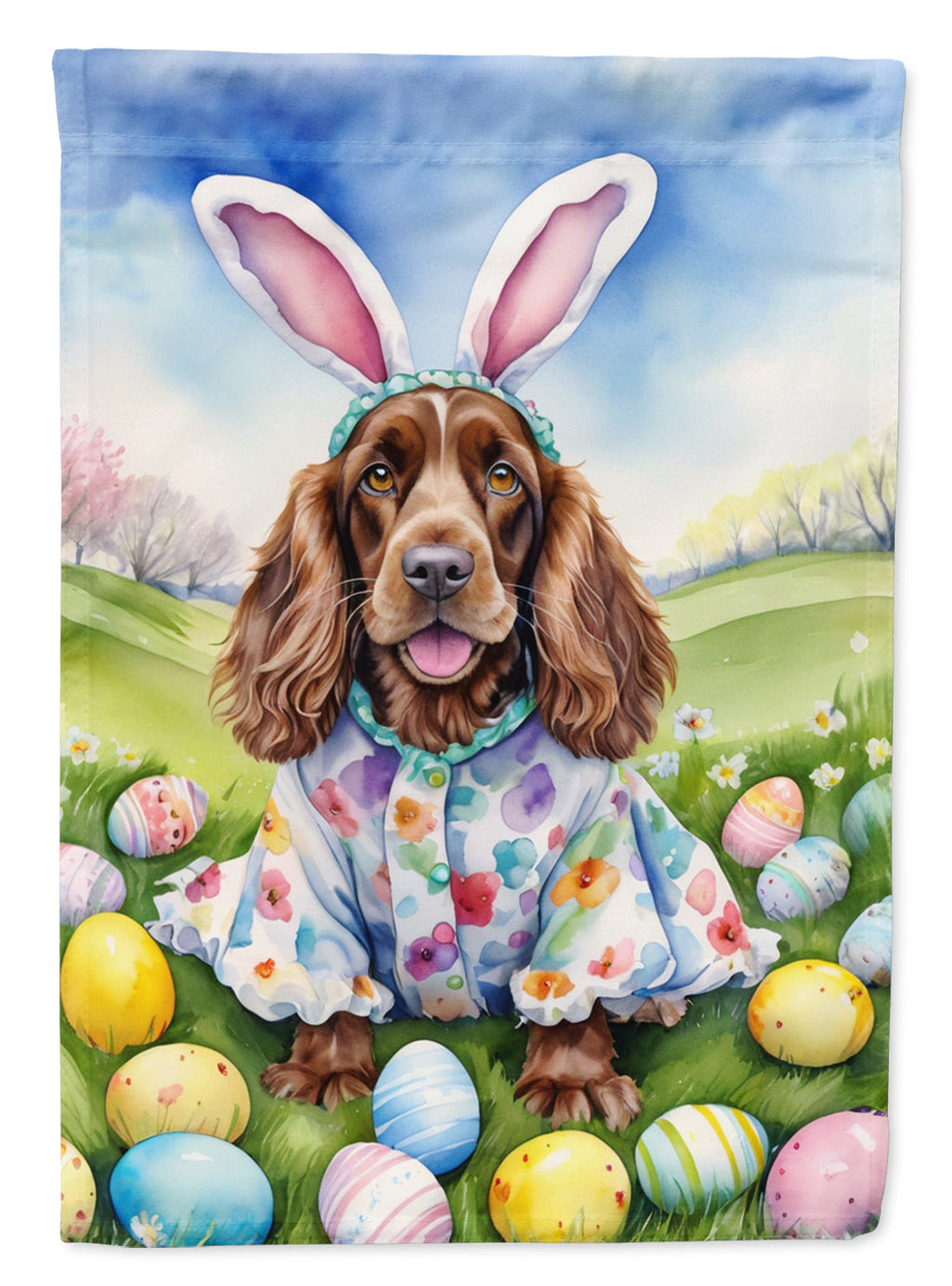 English Cocker Spaniel Easter Egg Hunt House Flag 28x40 Porch Sleeve Pole Decorative Outside Yard Banner Artwork Wall Hanging, Polyester