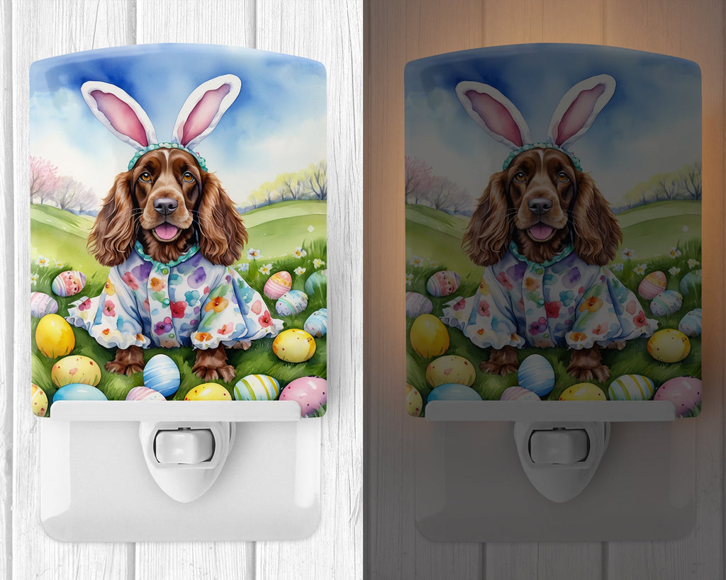 English Cocker Spaniel Easter Egg Hunt Ceramic Night Light Compact, UL-Certified, Ideal for Bedroom, Bathroom, Nursery, Hallway, Kitchen, 6x4x3, Multicolor