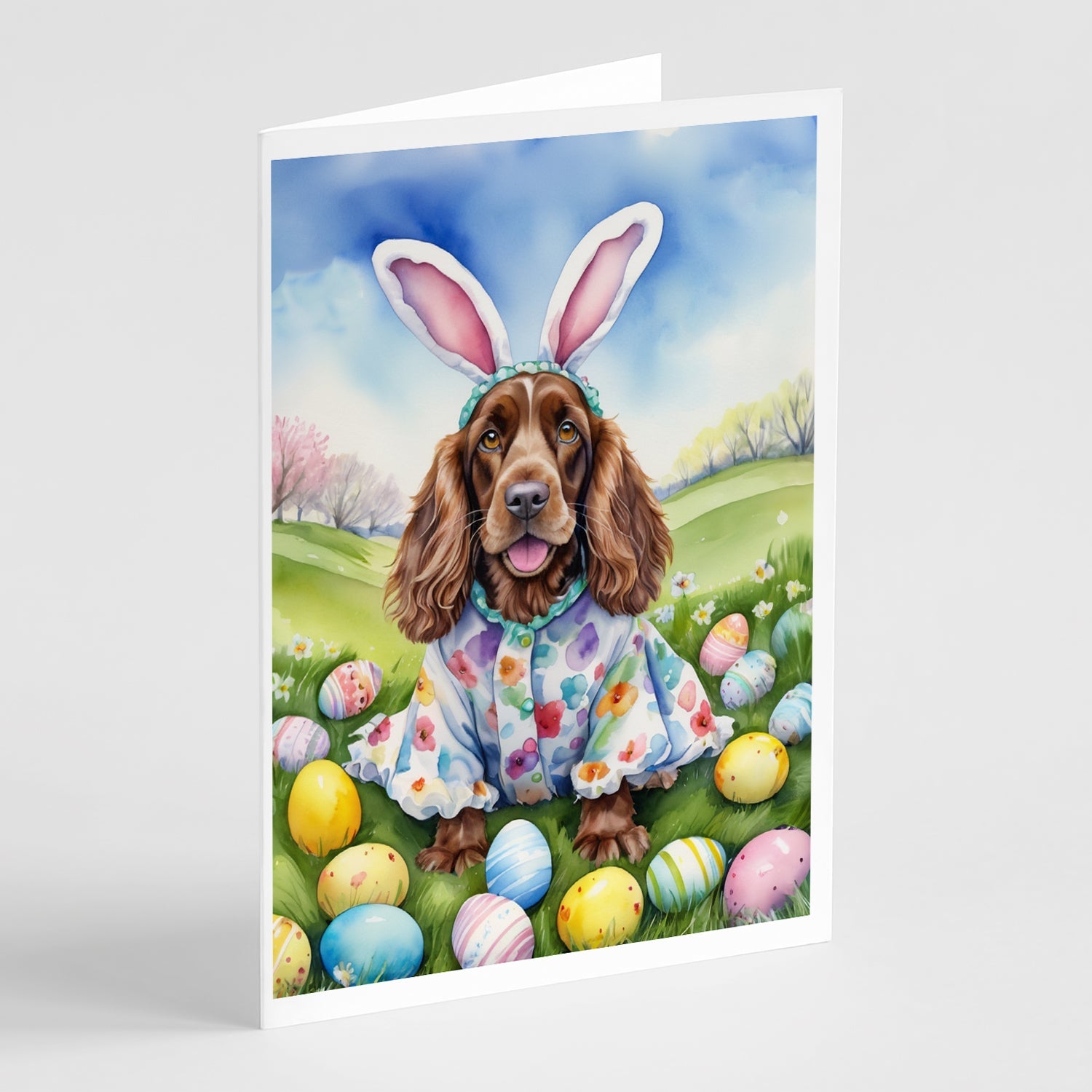 English Cocker Spaniel Easter Egg Hunt Greeting Cards Pack of 8 Blank Cards with Envelopes Whimsical A7 Size 5x7