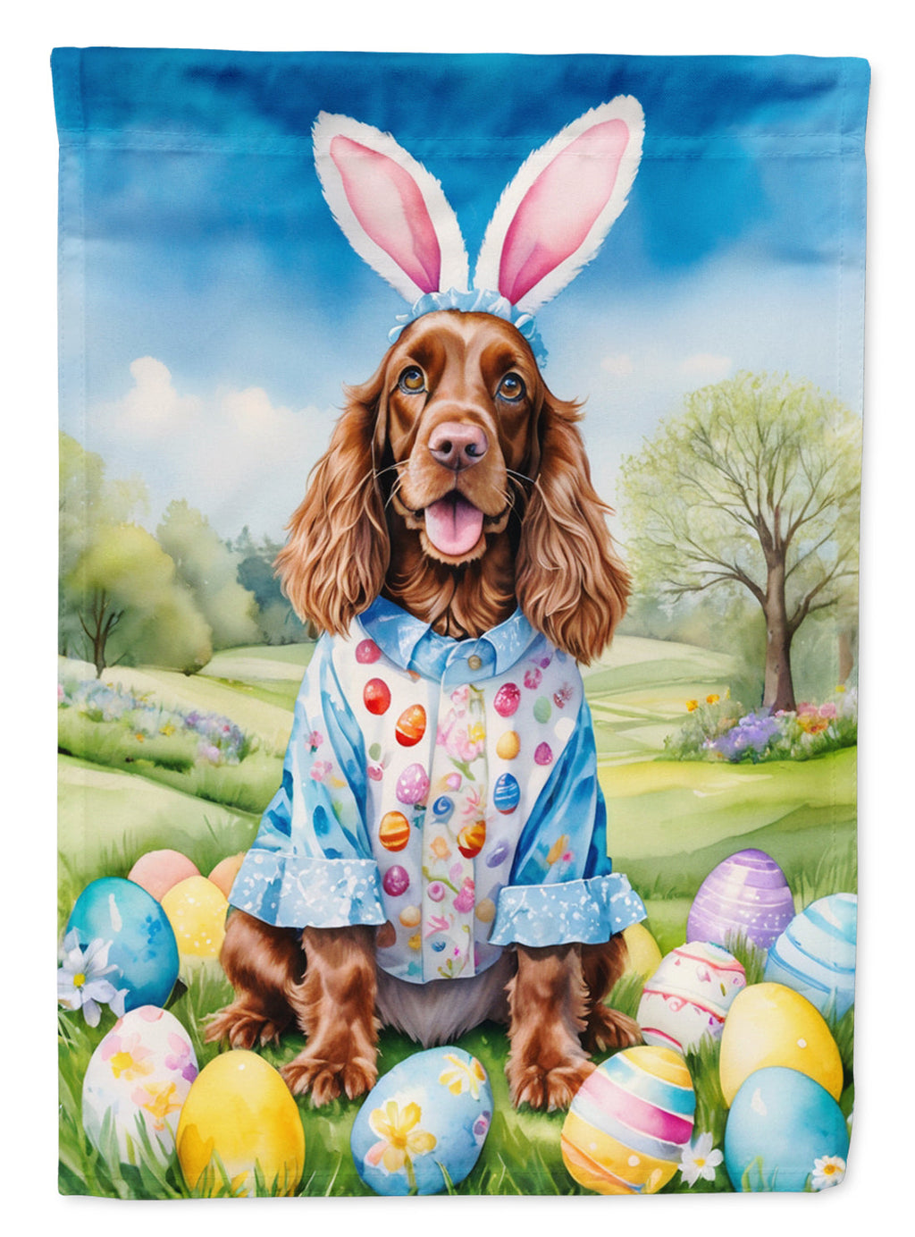 English Cocker Spaniel Easter Egg Hunt House Flag 28x40 Porch Sleeve Pole Decorative Outside Yard Banner Artwork Wall Hanging, Polyester