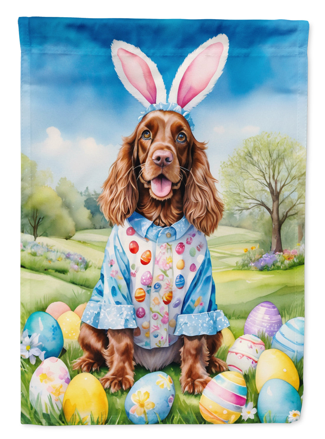 English Cocker Spaniel Easter Egg Hunt House Flag 28x40 Porch Sleeve Pole Decorative Outside Yard Banner Artwork Wall Hanging, Polyester