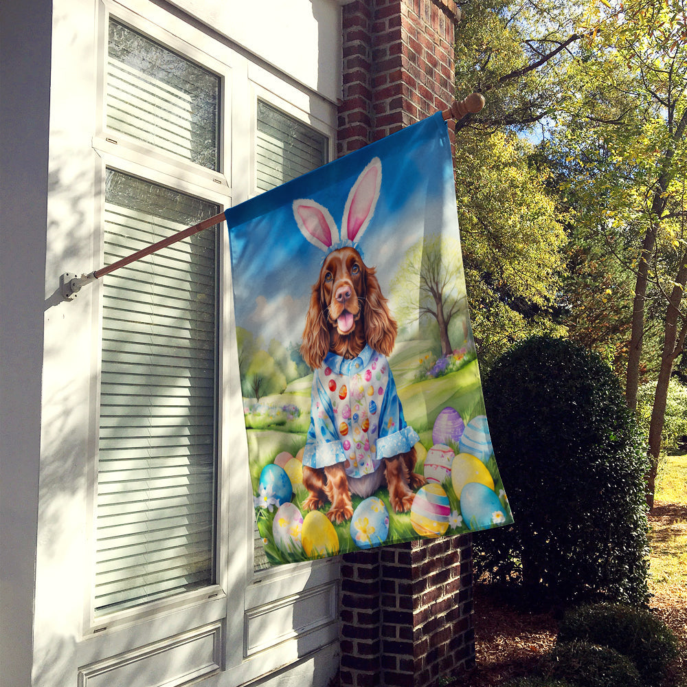 English Cocker Spaniel Easter Egg Hunt House Flag 28x40 Porch Sleeve Pole Decorative Outside Yard Banner Artwork Wall Hanging, Polyester