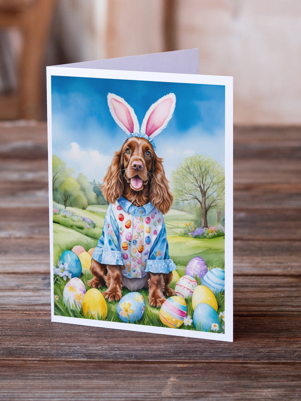 English Cocker Spaniel Easter Egg Hunt Greeting Cards Pack of 8 Blank Cards with Envelopes Whimsical A7 Size 5x7