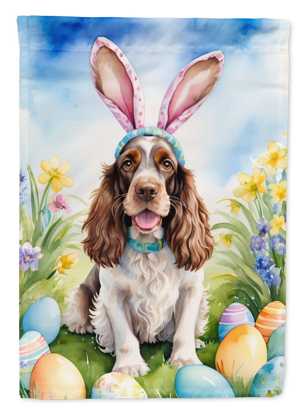 English Cocker Spaniel Easter Egg Hunt House Flag 28x40 Porch Sleeve Pole Decorative Outside Yard Banner Artwork Wall Hanging, Polyester