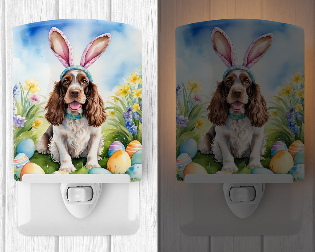 English Cocker Spaniel Easter Egg Hunt Ceramic Night Light Compact, UL-Certified, Ideal for Bedroom, Bathroom, Nursery, Hallway, Kitchen, 6x4x3, Multicolor