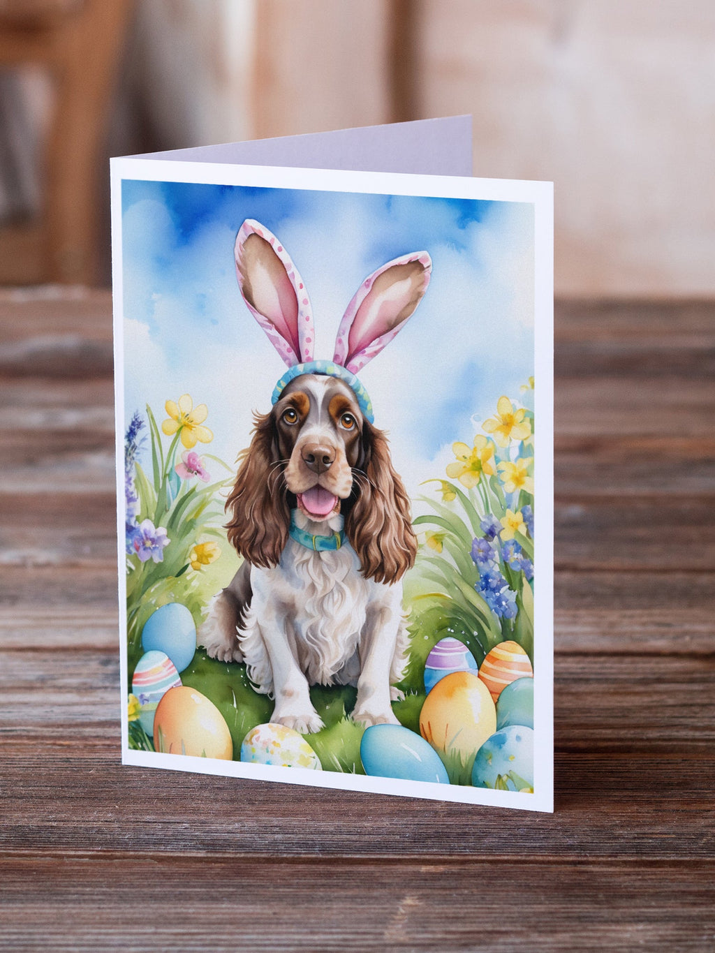 English Cocker Spaniel Easter Egg Hunt Greeting Cards Pack of 8 Blank Cards with Envelopes Whimsical A7 Size 5x7