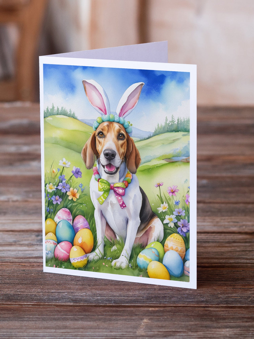 English Foxhound Easter Egg Hunt Greeting Cards Pack of 8 Blank Cards with Envelopes Whimsical A7 Size 5x7