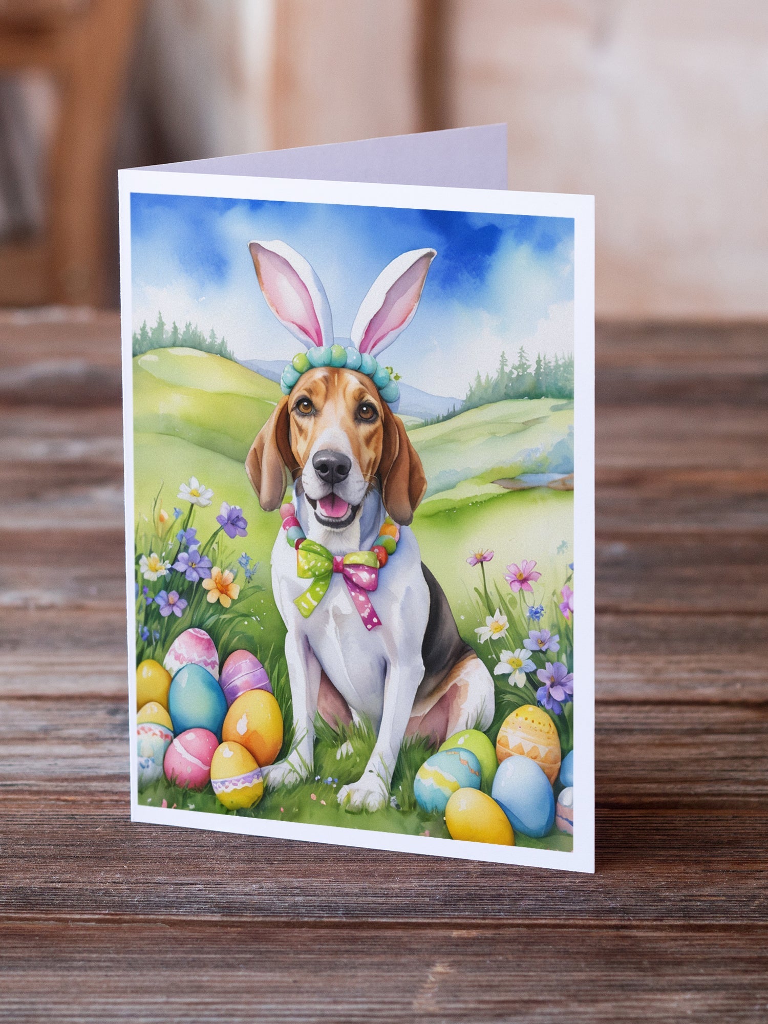 English Foxhound Easter Egg Hunt Greeting Cards Pack of 8 Blank Cards with Envelopes Whimsical A7 Size 5x7