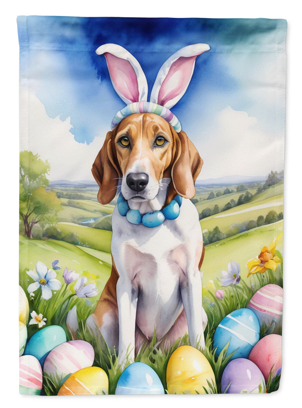 English Foxhound Easter Egg Hunt House Flag 28x40 Porch Sleeve Pole Decorative Outside Yard Banner Artwork Wall Hanging, Polyester