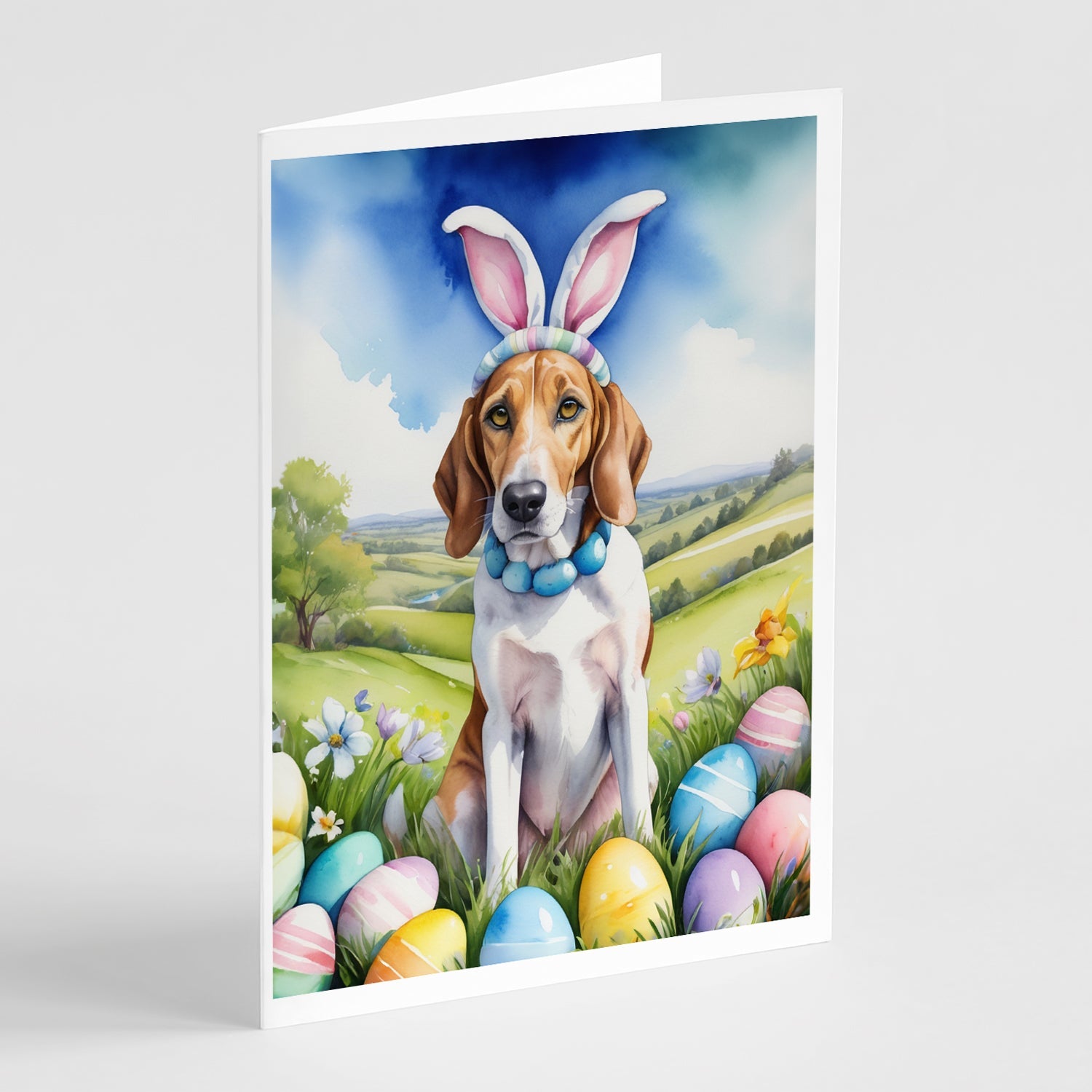 English Foxhound Easter Egg Hunt Greeting Cards Pack of 8 Blank Cards with Envelopes Whimsical A7 Size 5x7