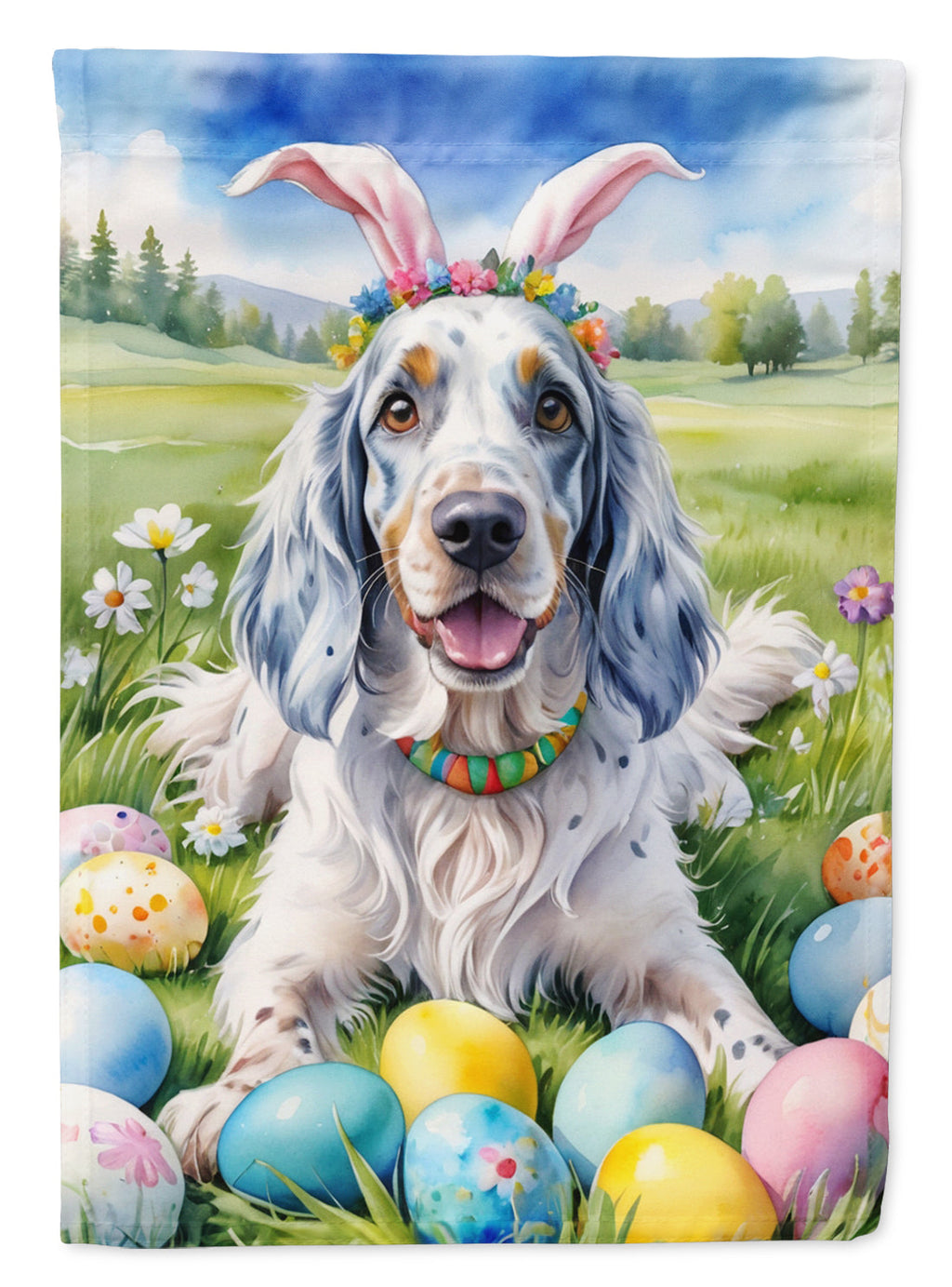 English Setter Easter Egg Hunt House Flag 28x40 Porch Sleeve Pole Decorative Outside Yard Banner Artwork Wall Hanging, Polyester