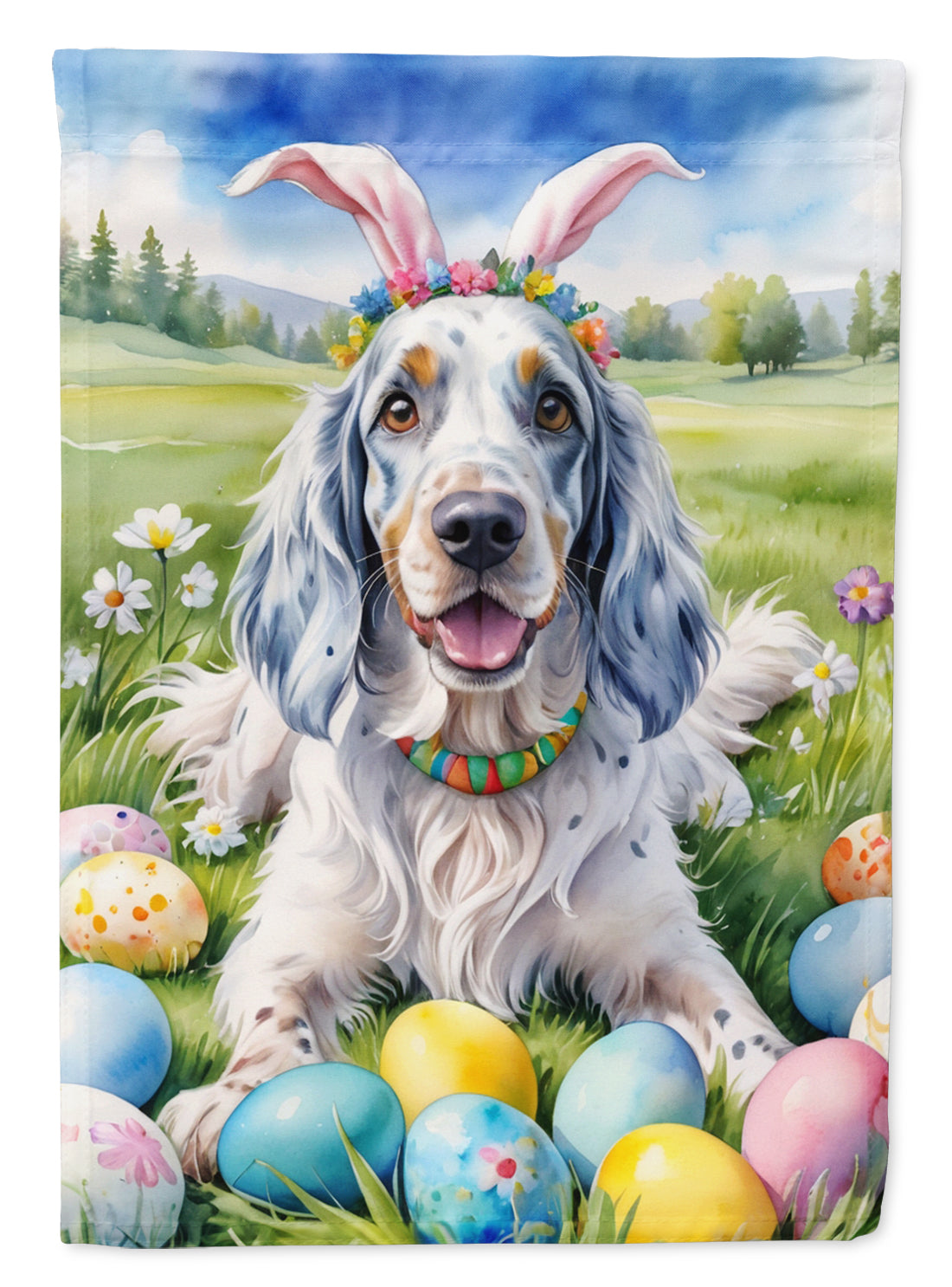 English Setter Easter Egg Hunt House Flag 28x40 Porch Sleeve Pole Decorative Outside Yard Banner Artwork Wall Hanging, Polyester