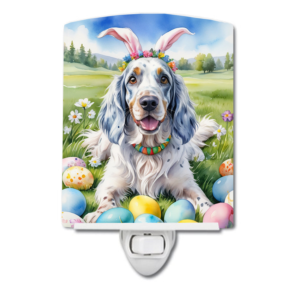 English Setter Easter Egg Hunt Ceramic Night Light Compact, UL-Certified, Ideal for Bedroom, Bathroom, Nursery, Hallway, Kitchen, 6x4x3, Multicolor
